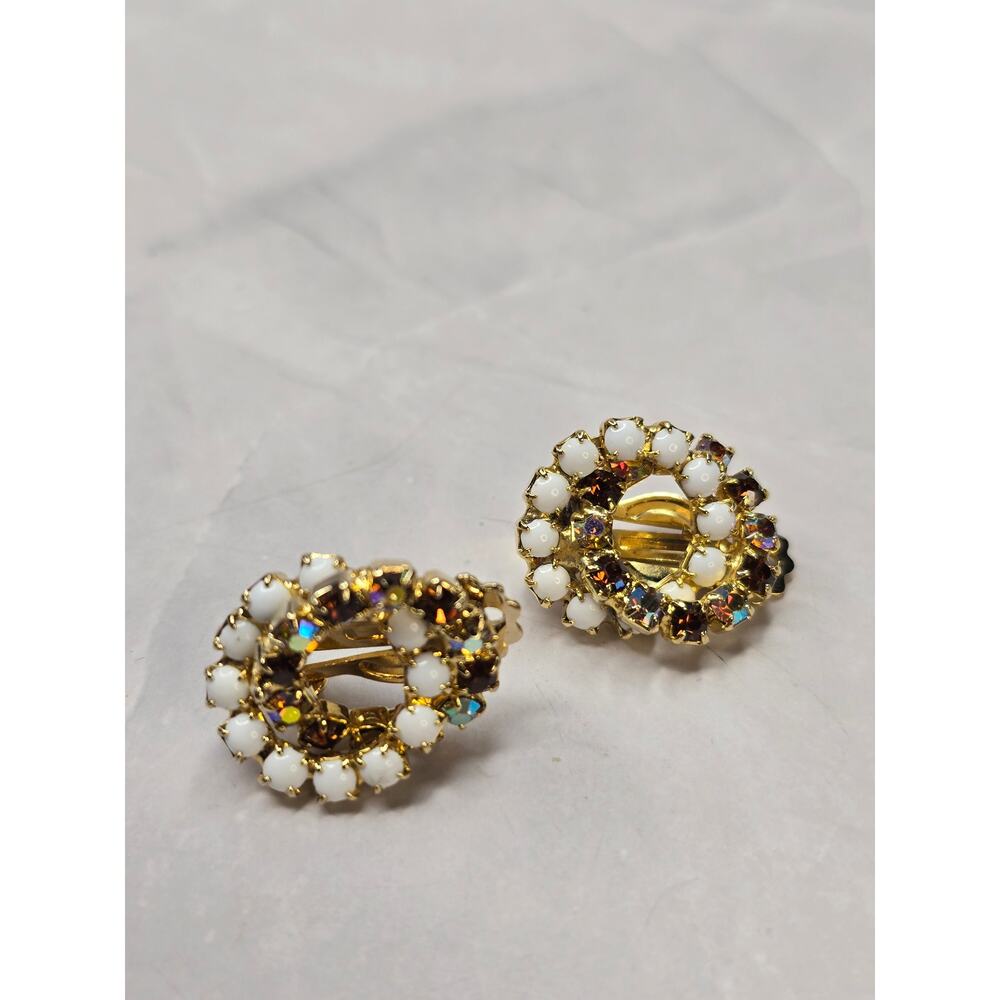 White and Multi Color Knot Clip Earrings